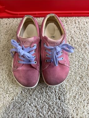 Birkenstock Kids Pink Suede Sneakers with Lilac Laces